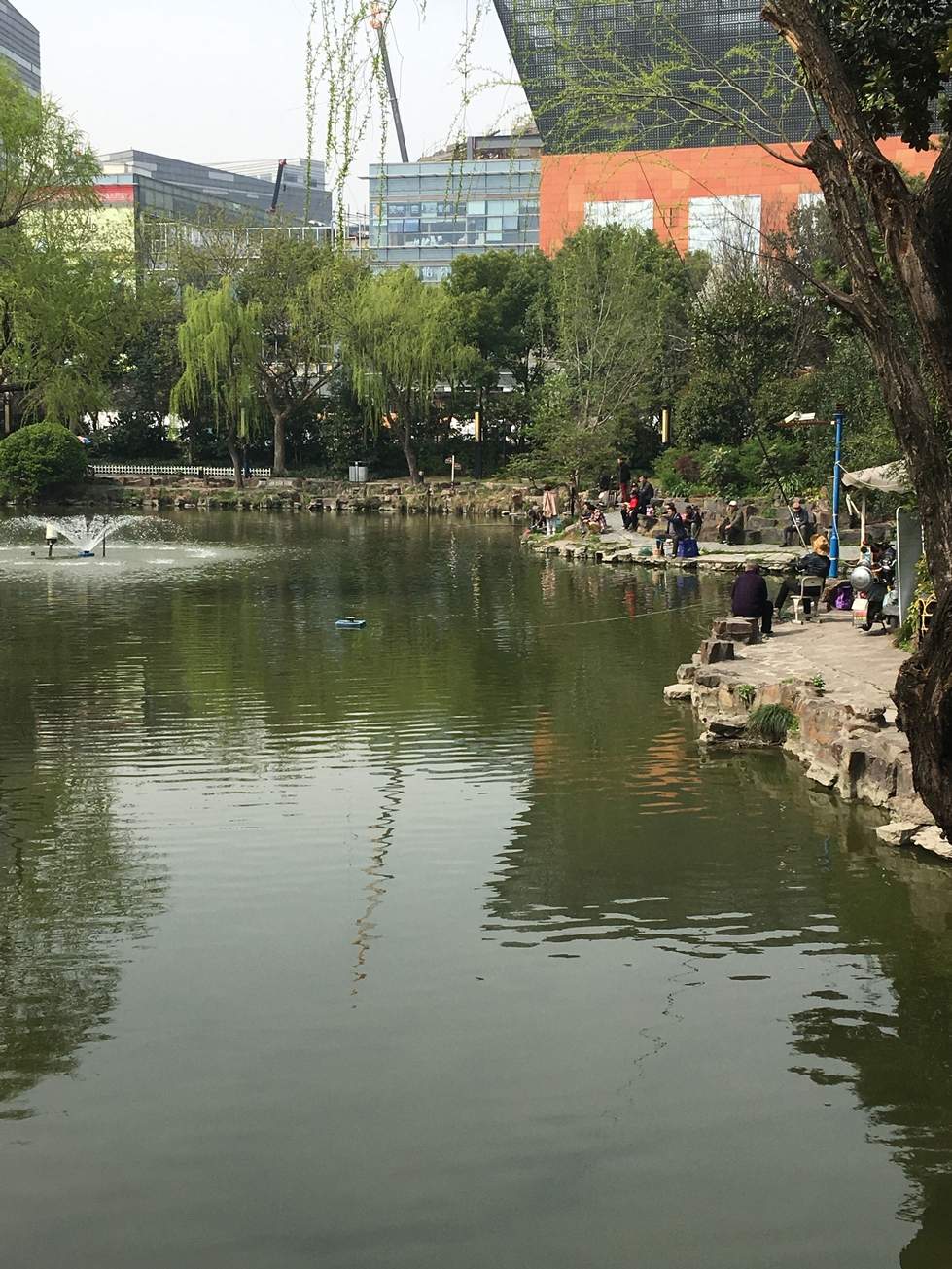 Lake with people fishing